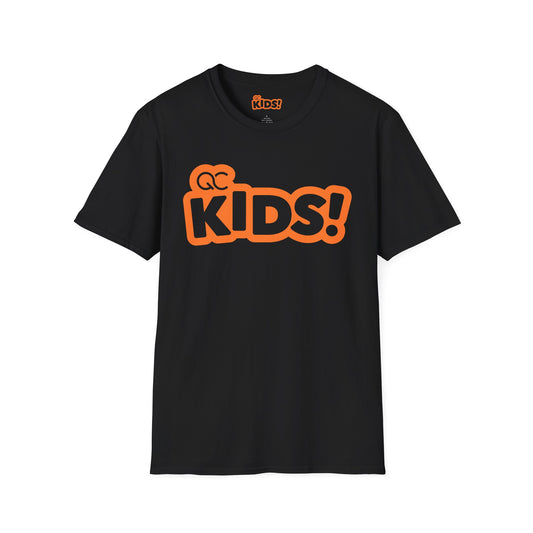 Kids! Black T-Shirt with Orange 'KIDS!' Front Logo & Circular 'Matthew 19:14' Back Design