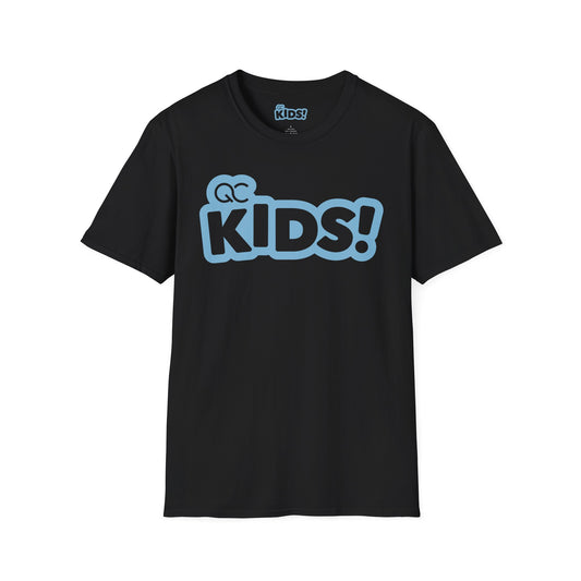 Kids! Graphic T-Shirt — Blue Logo Front with Matthew 19:14 Circle Back